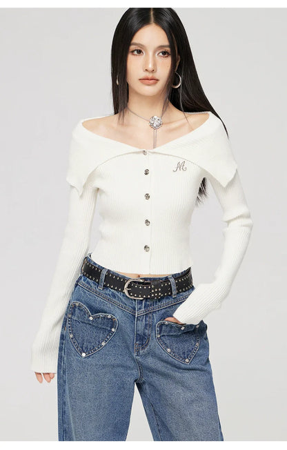 Black &amp; Off-white Turn-down Collar Sweater