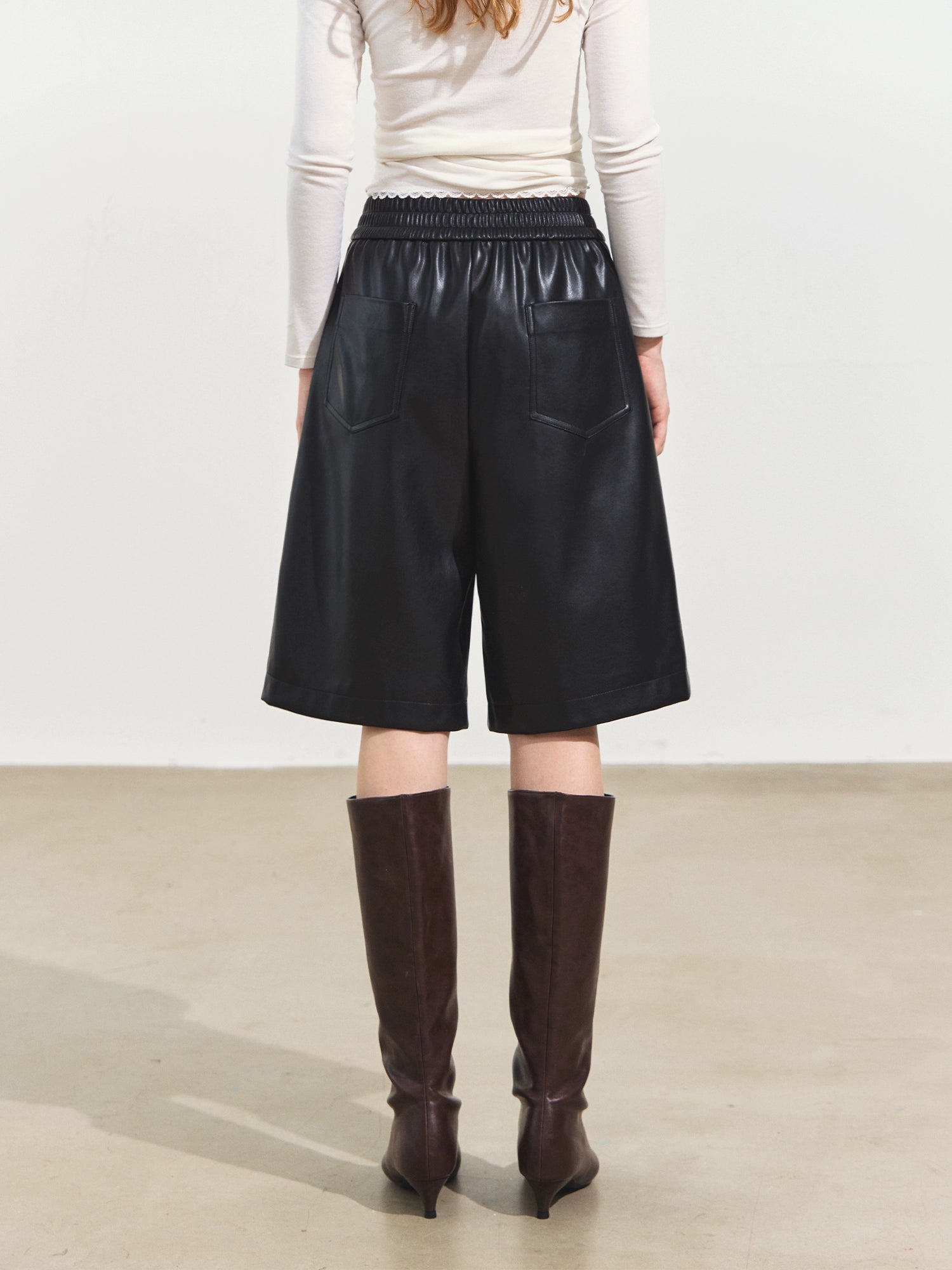 Faux Leather Wide-Leg Shorts