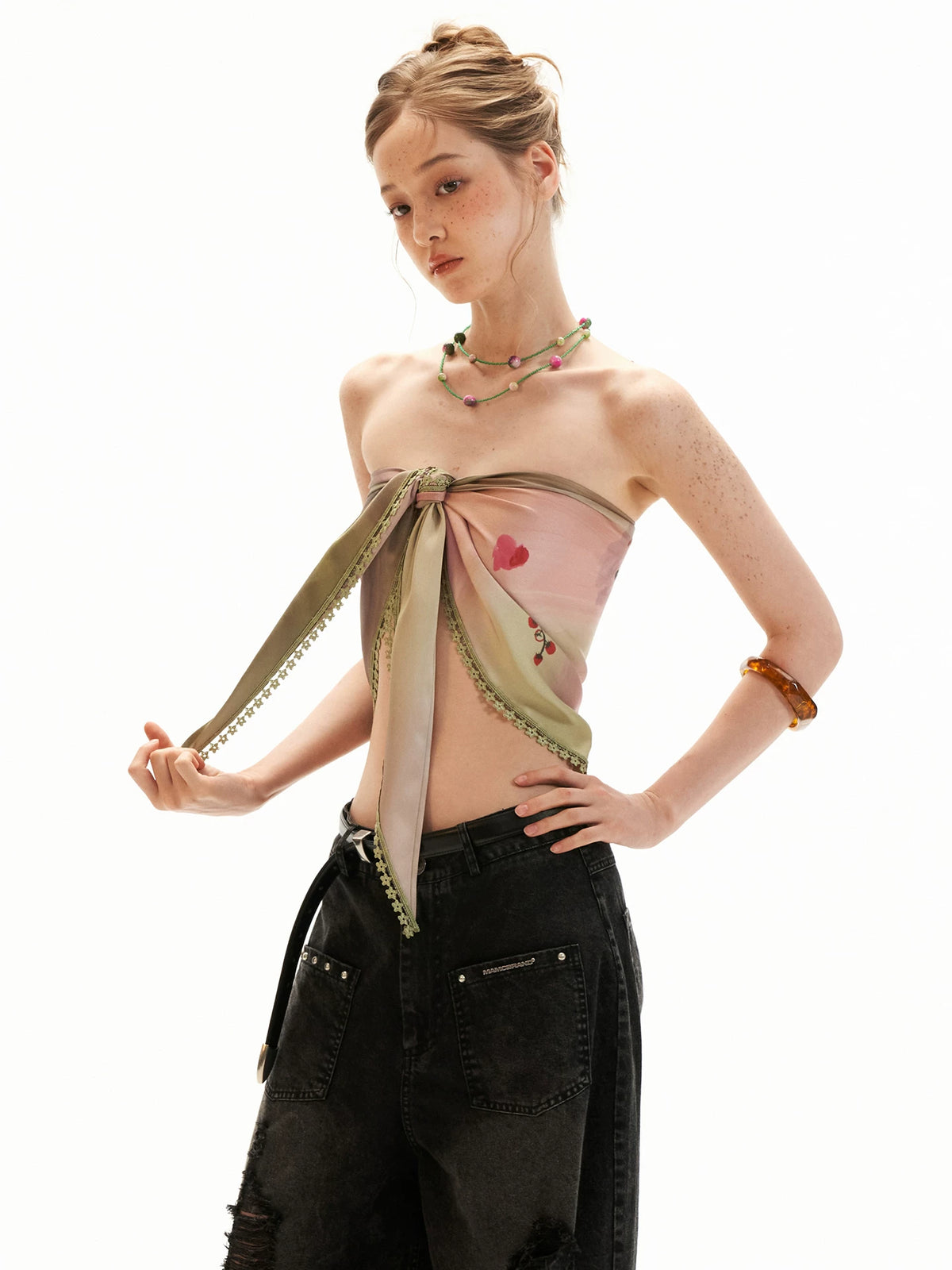 Reversible Swirl Print Scarf Tie Top