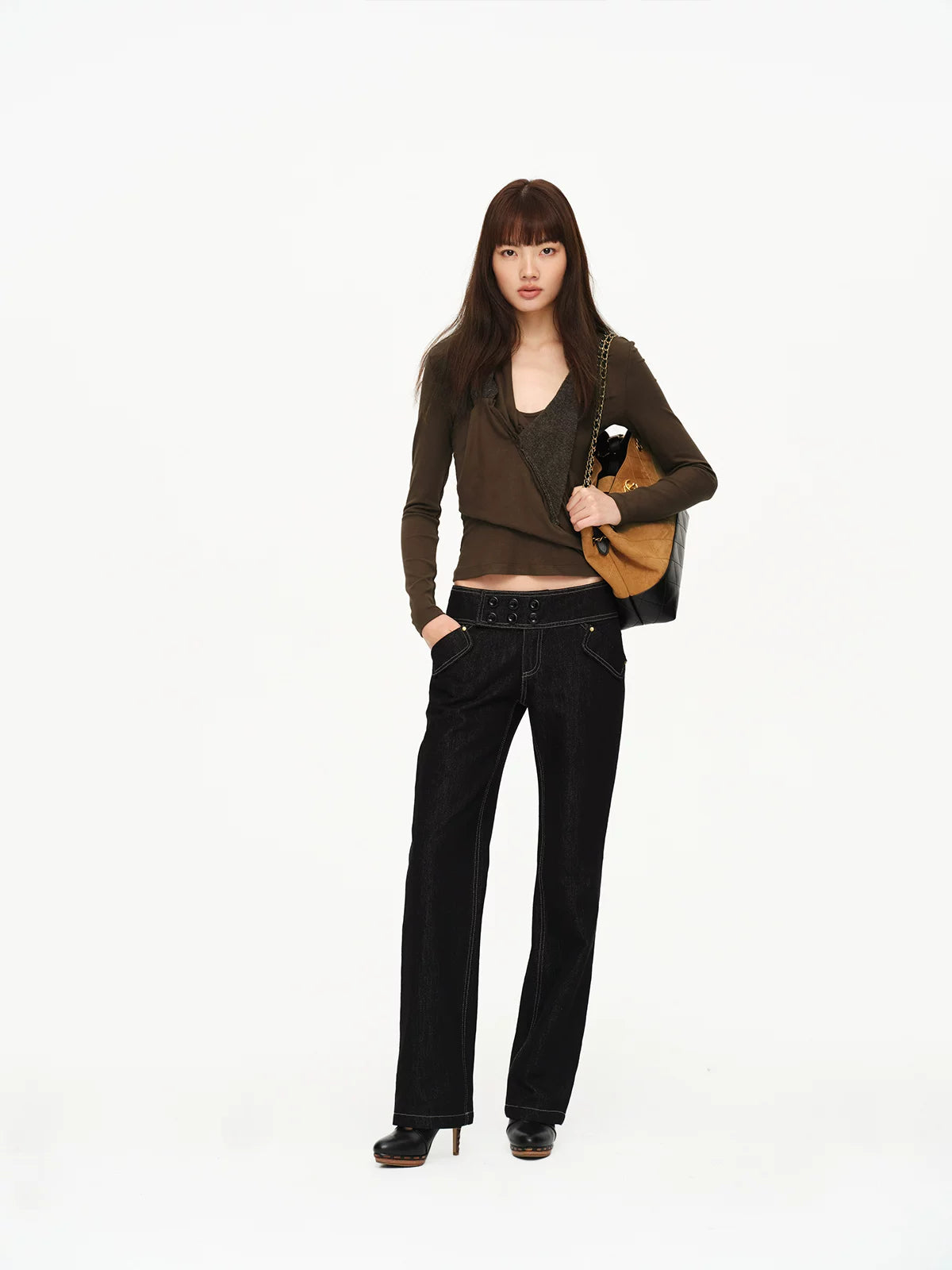 Multi Button Contrast Stitch Jeans