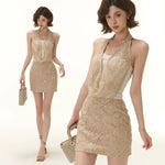 Lace Embroidered Halter Dress