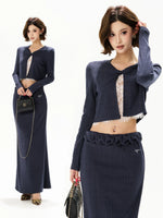 Navy Lace Layered Knit Set