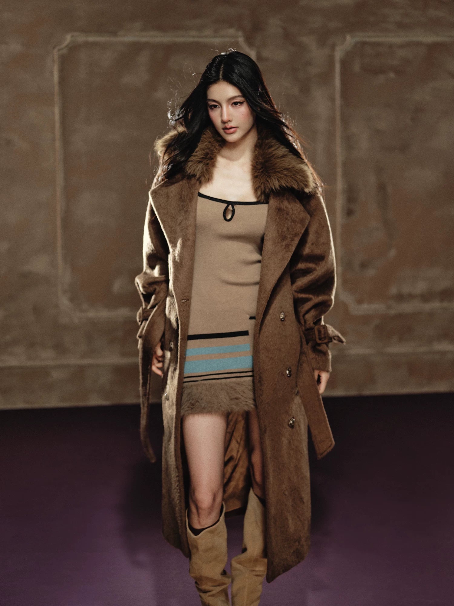 Large Lapel Long Coat &amp; Dress Set