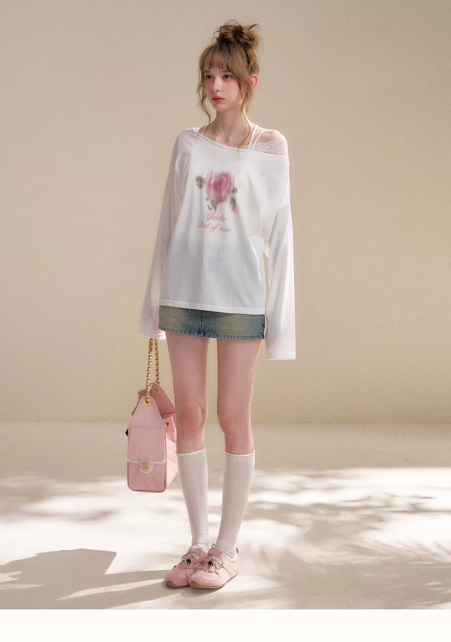 Rose Print Lace Top &amp; Skirt Set
