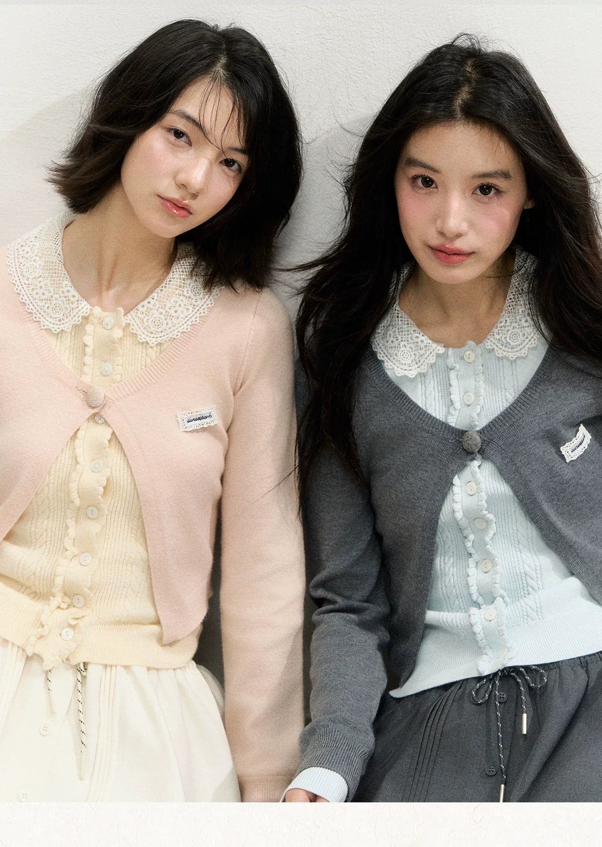 Lace Collar Fake Two-piece Cardigan