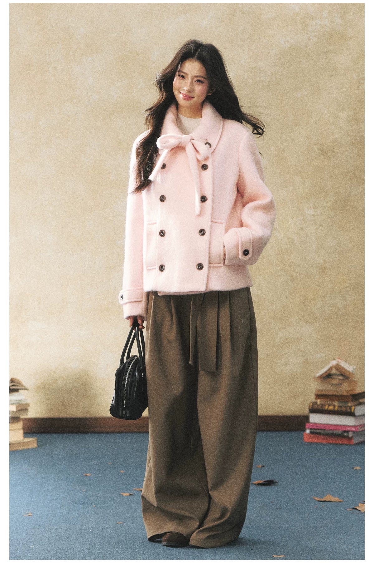 Vintage Double Breasted Bow Collar Coat