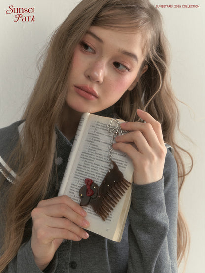 Rhinestone Dog Comb Keychain