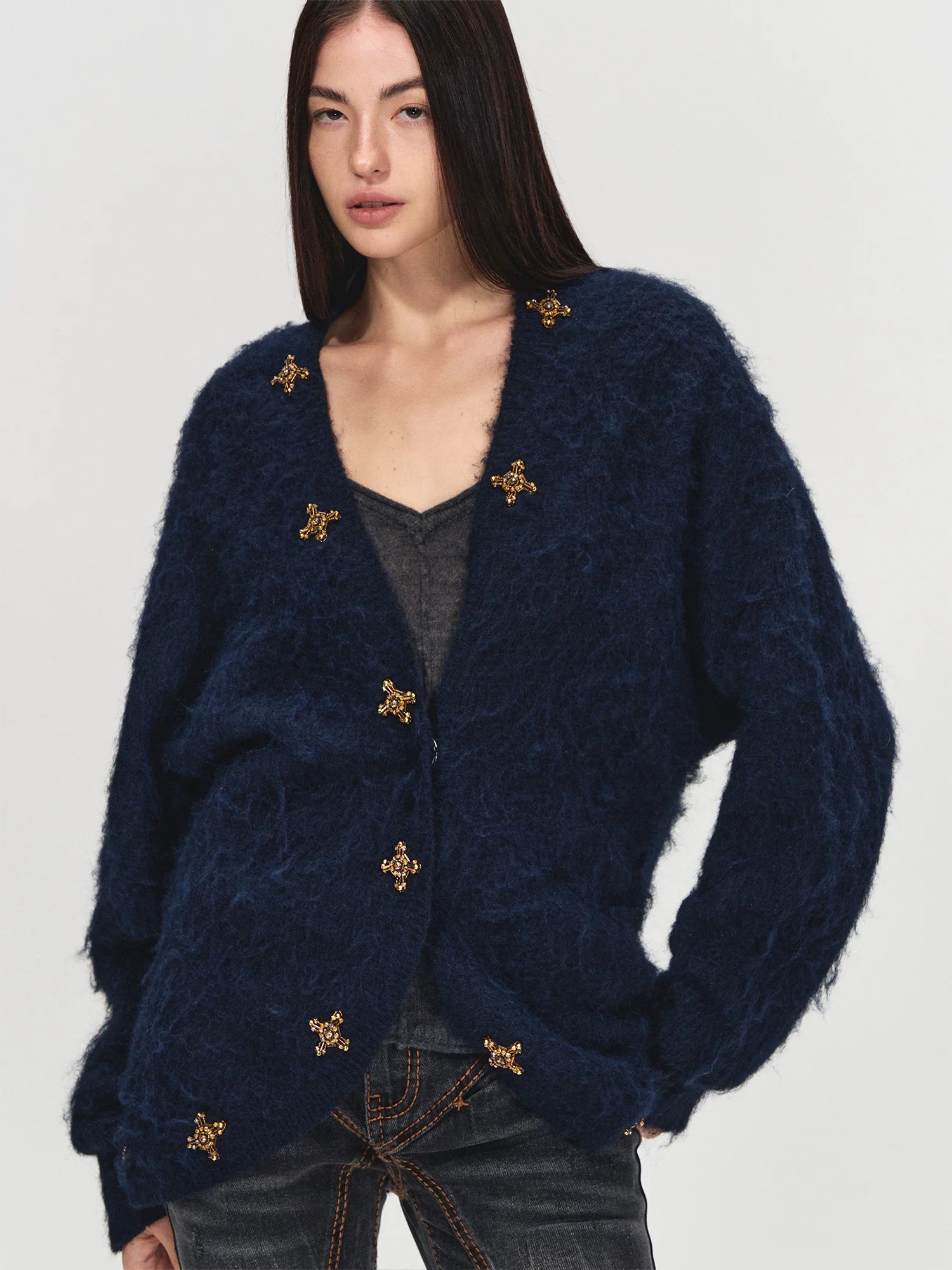 Beaded Alpaca Knit Cardigan