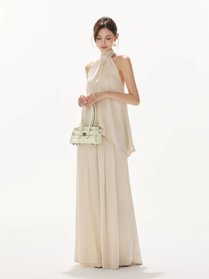 Light Champagne Satin Pleated Pants