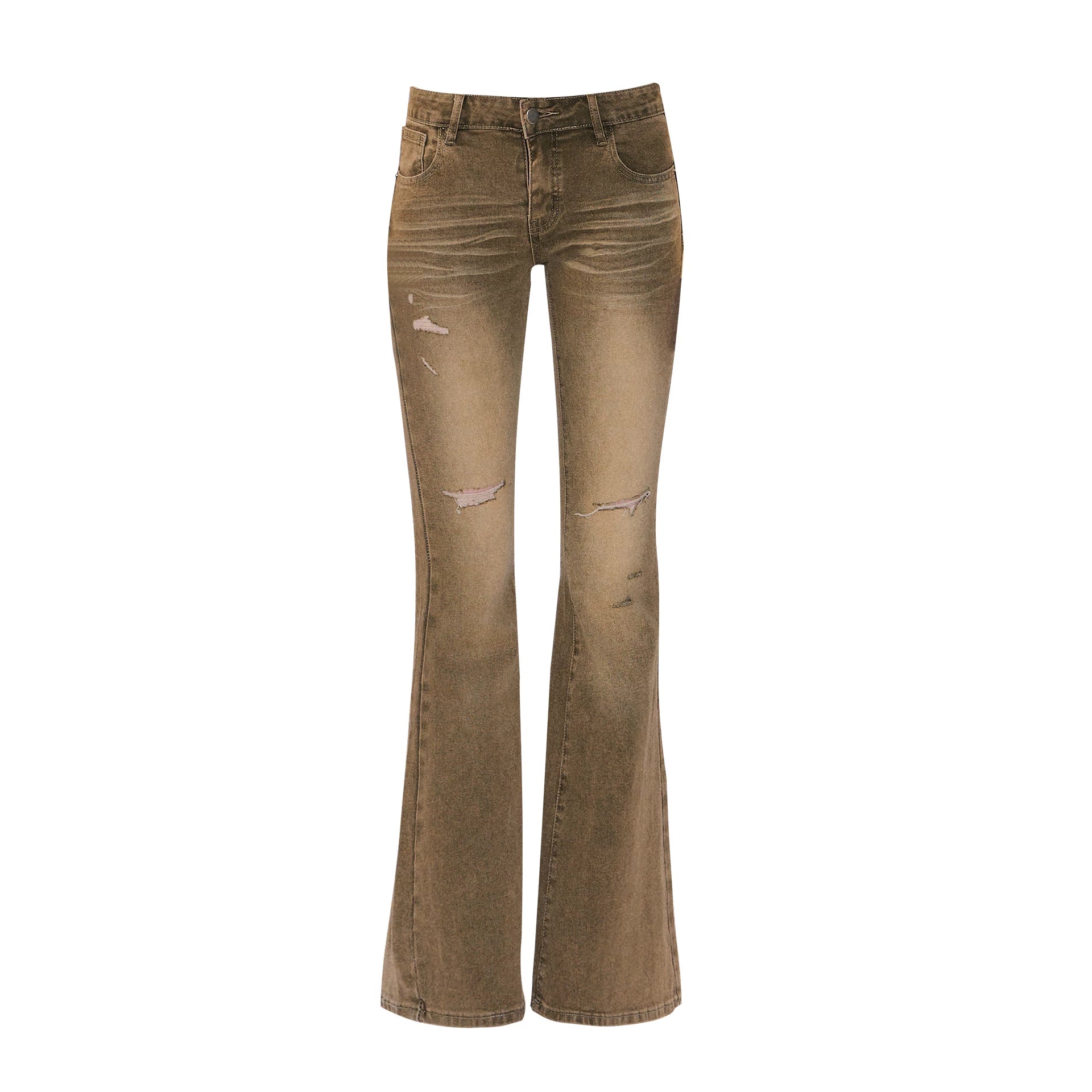 Distressed Low-Rise Washed Jeans