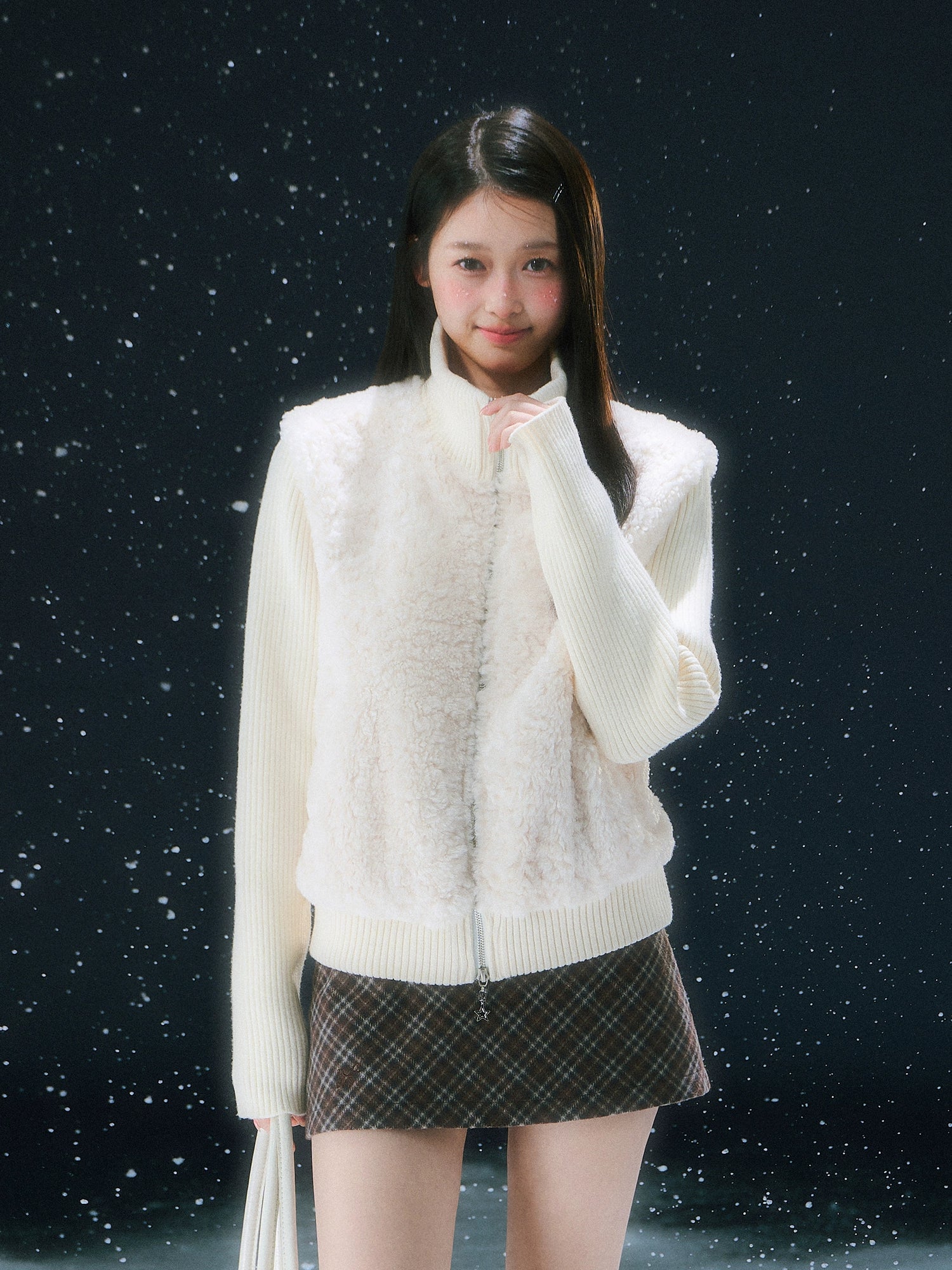 Apricot Faux Two-piece Knit Cardigan