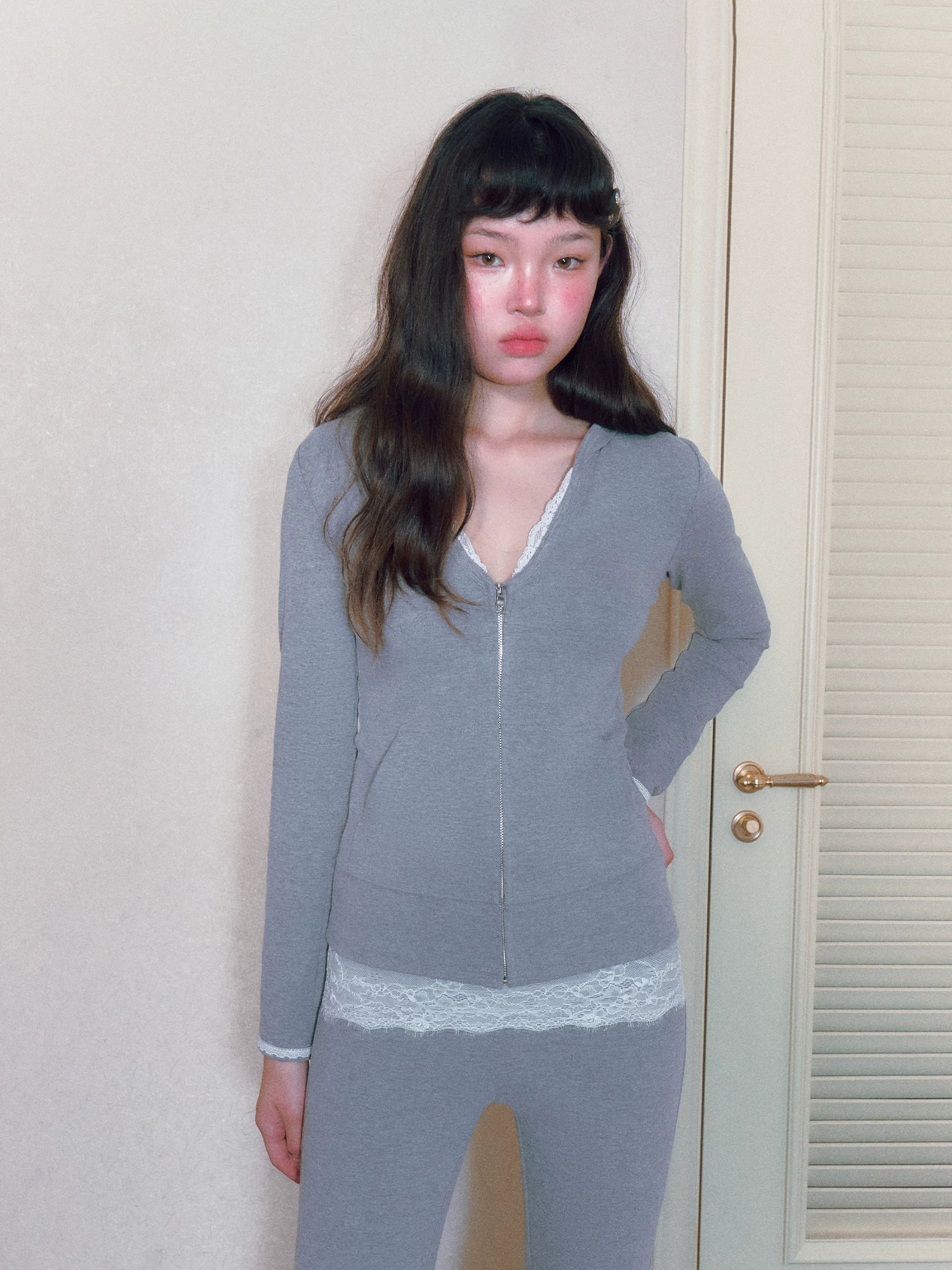 Fitted V-Neck Zip Hoodie