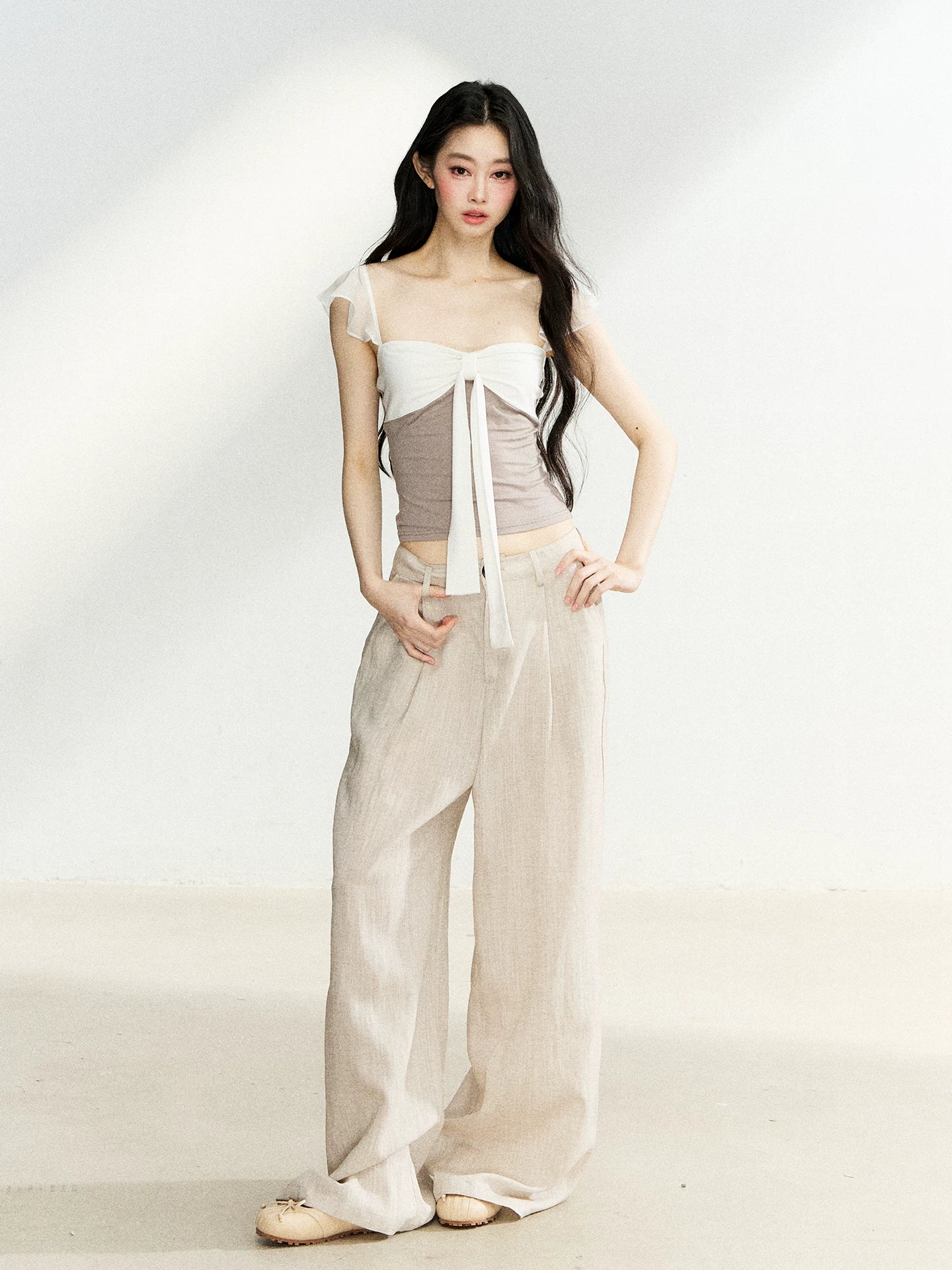 Light Khaki Linen Wide Leg Pants