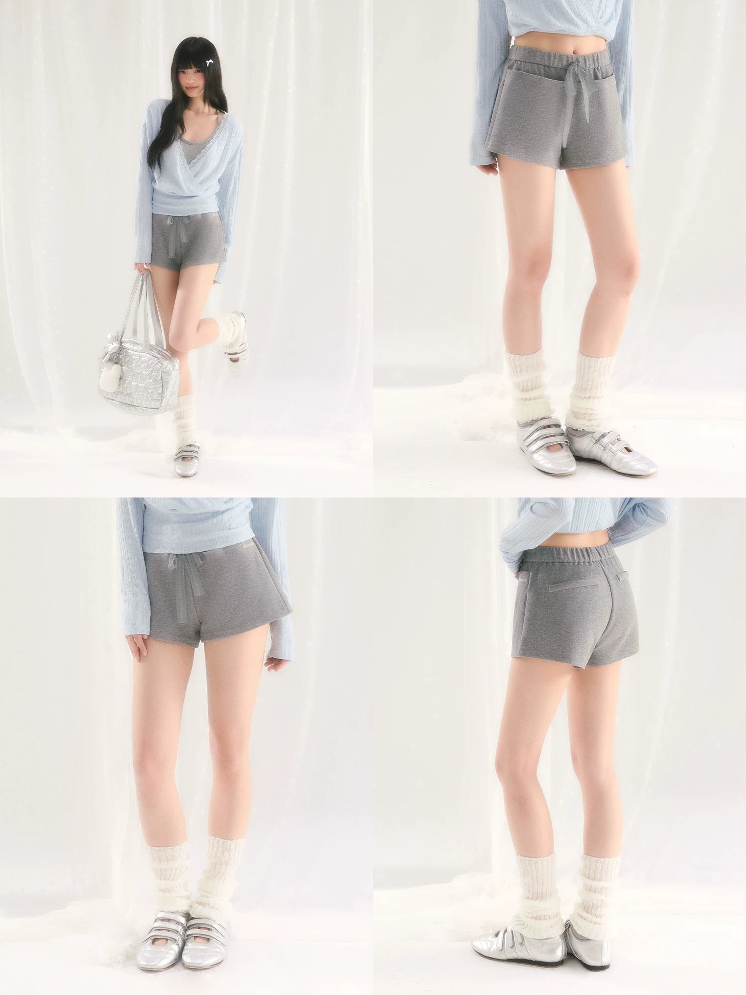 Gray Lace Tie Shorts