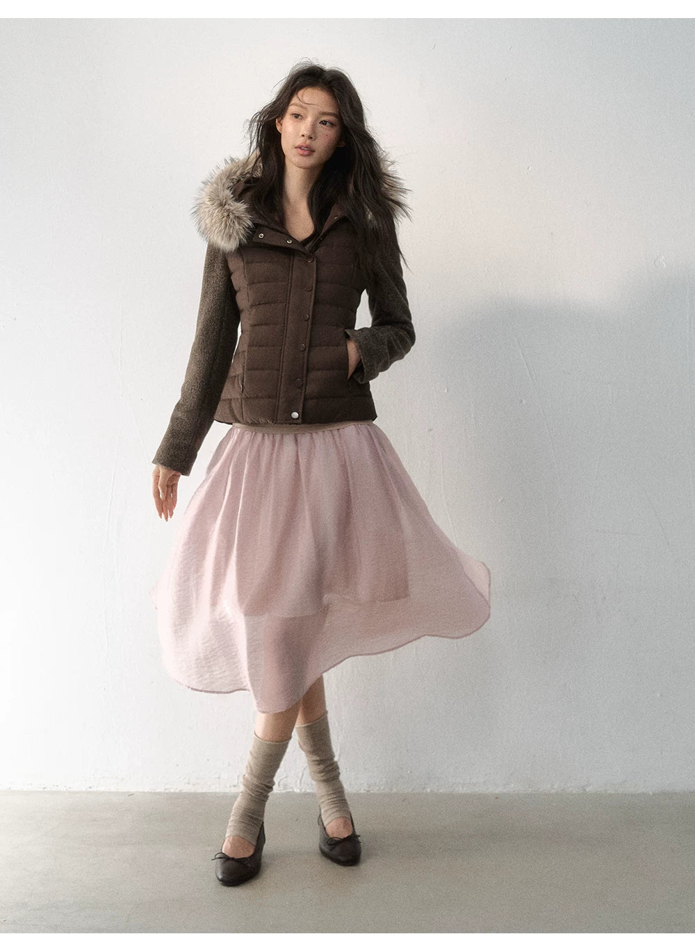 Fur-Trimmed Hooded Panelled Down Jacket