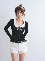 Belted Straight Denim Shorts