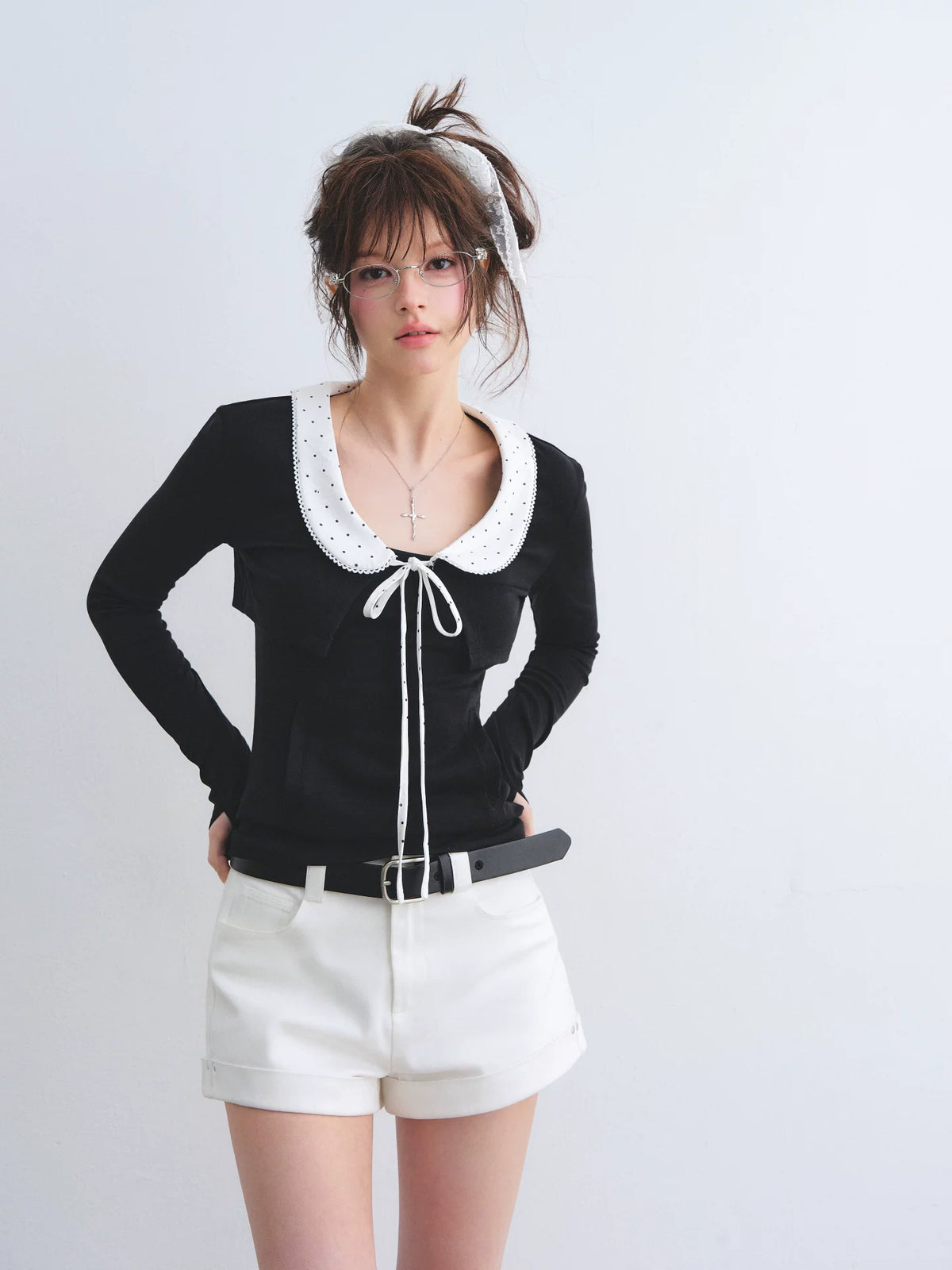 Belted Straight Denim Shorts