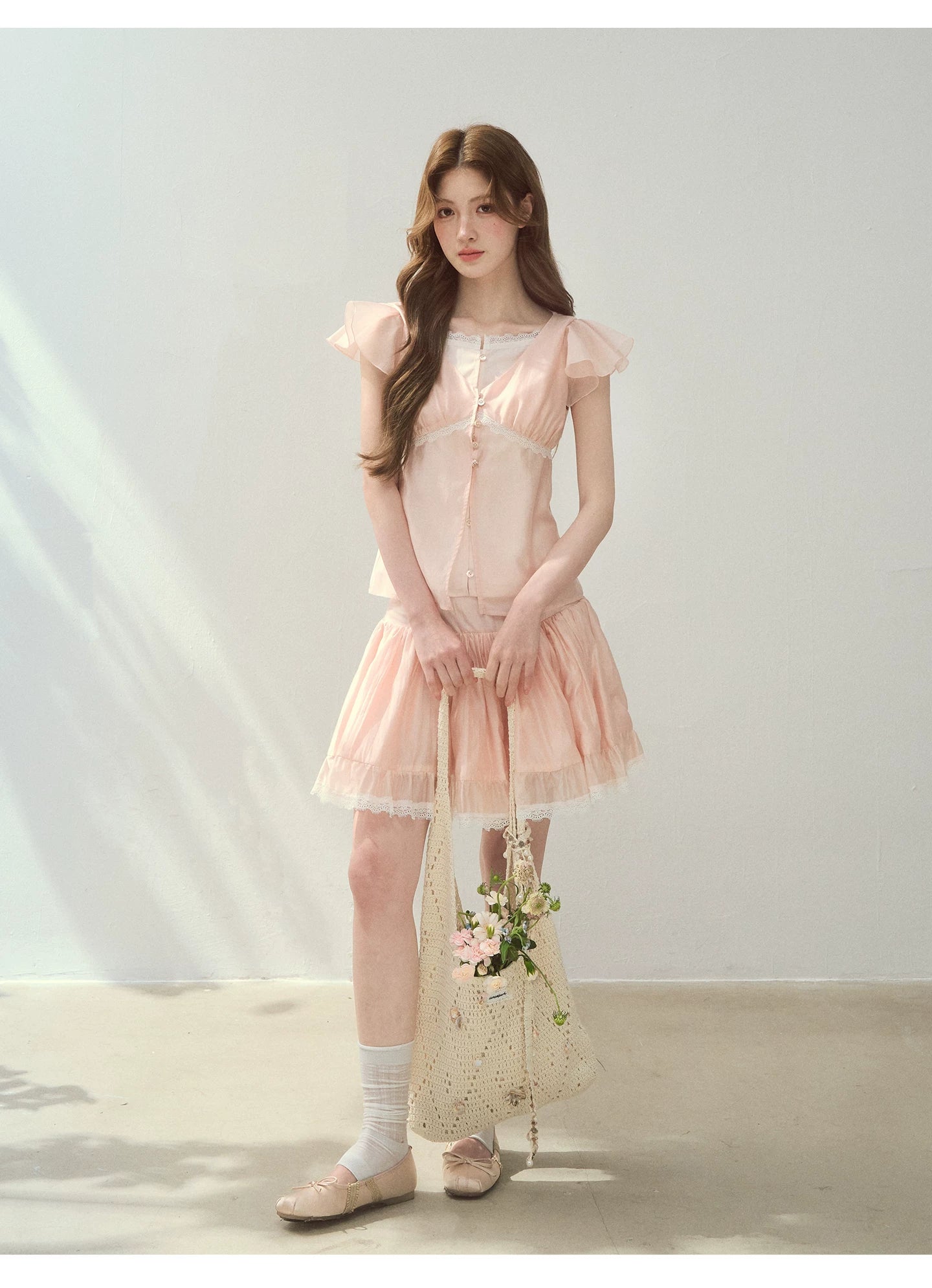 “Shell Girl” Ruffle Layered Shirt &amp; Skirt Set