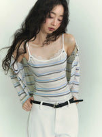 Lace Trim Stripe Cardigan Set