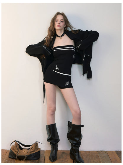 Black &amp; Off-white Heavy Zip Knit Jacket