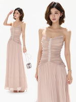 Pleated Mesh Maxi Dress