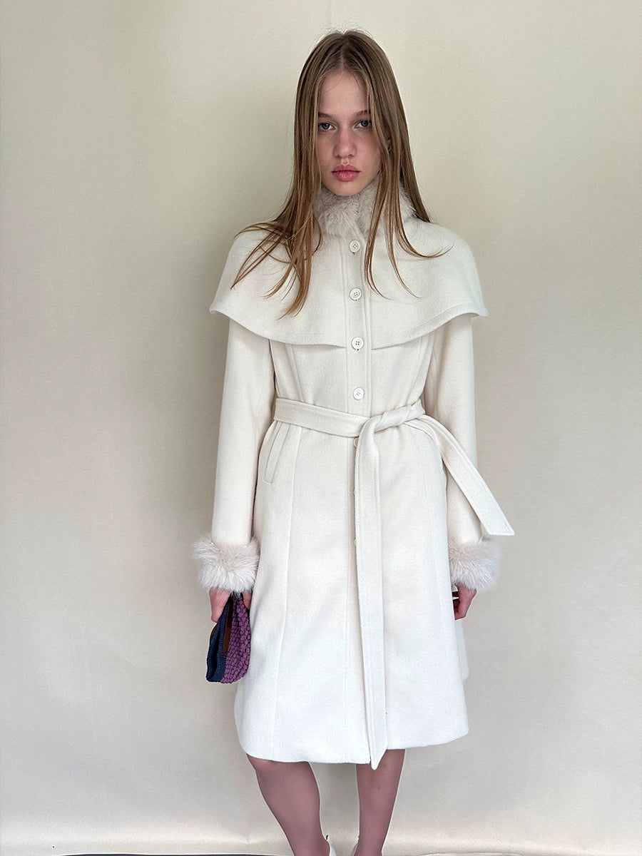 Detachable Fur Collar Cape Coat