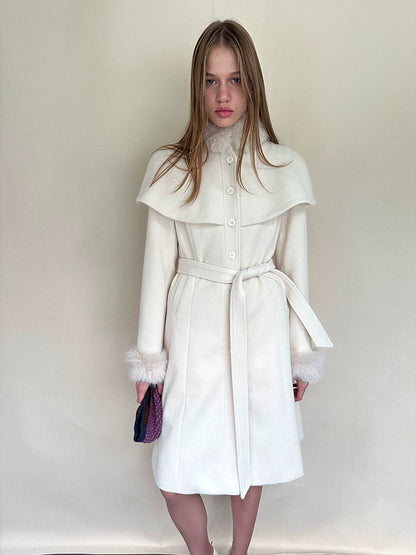 Detachable Fur Collar Cape Coat