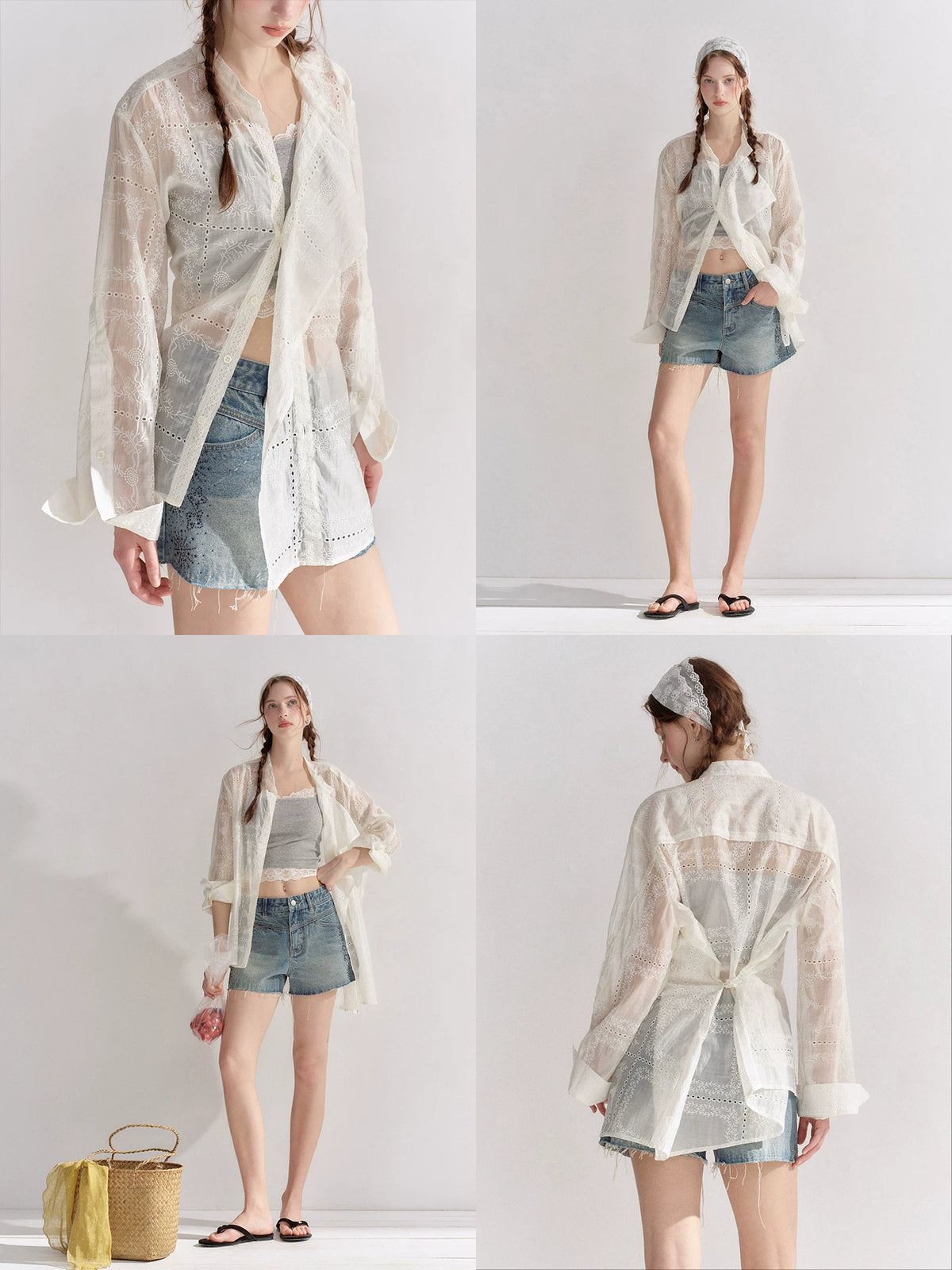Embroidered Eyelet Cover-Up Shirt