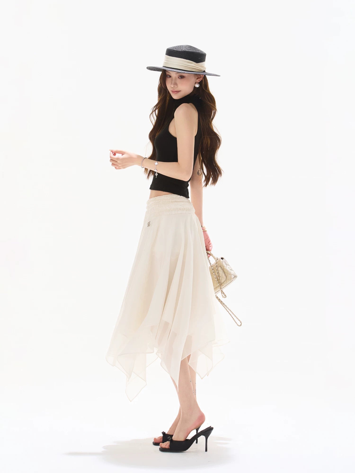 Asymmetrical Chiffon Midi Skirt