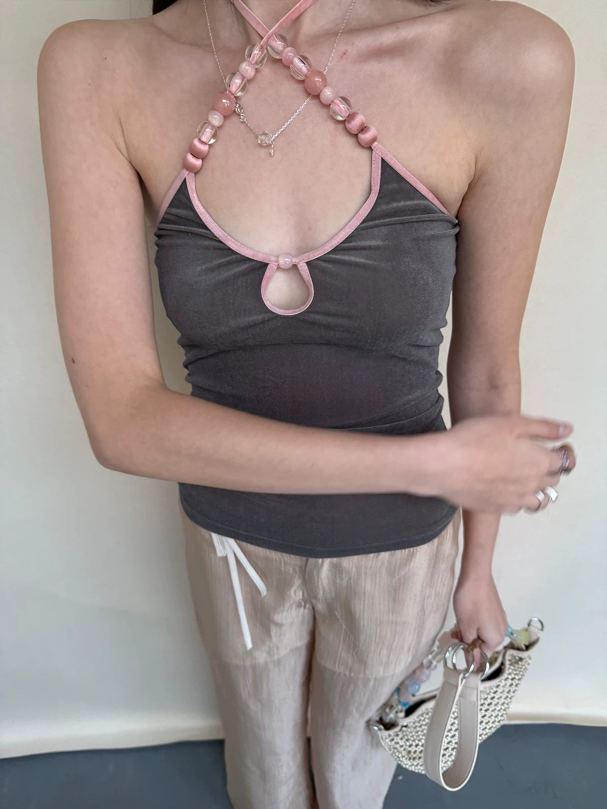 Velvet Colorblock Beaded Knit Camisole