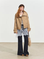 Plaid Lapel Double-Breasted Trench Coat
