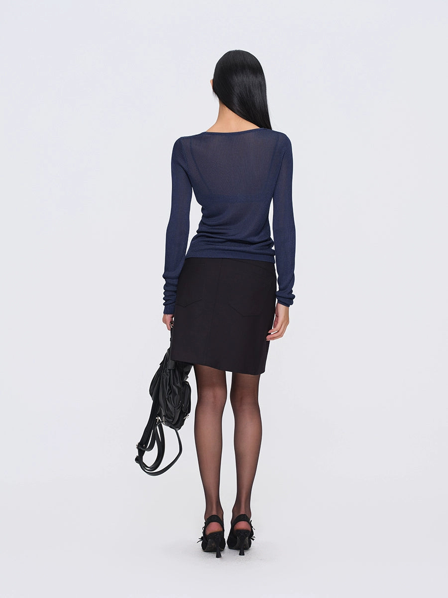 Two-Tone Viscose Hand-Threaded Mock-Layer Sweater