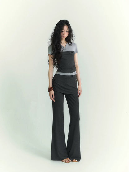 Gray Layered V Tee &amp; Pants Set
