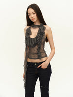 Two-Tone Lace Trim Halter Blouse