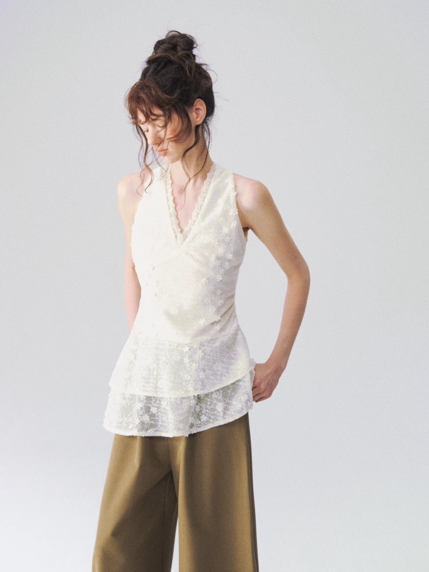 Cutout Jacquard V-Neck Tank