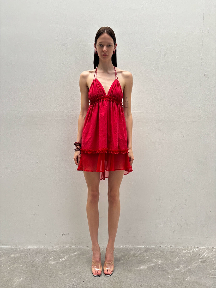 Red Layered Puff Dress