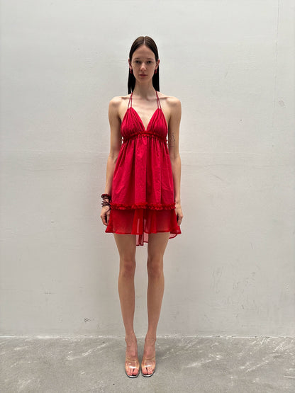 Red Layered Puff Dress