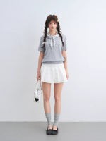 Washed Pleated Denim Skirt