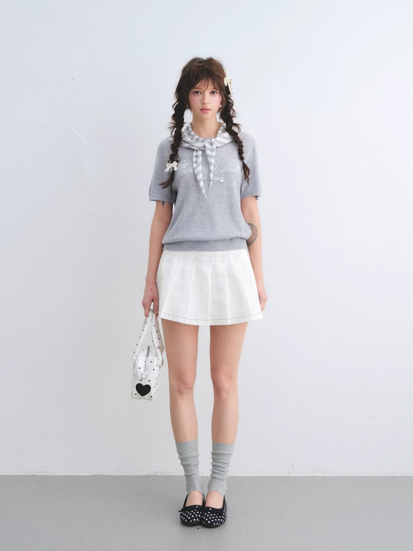 Washed Pleated Denim Skirt