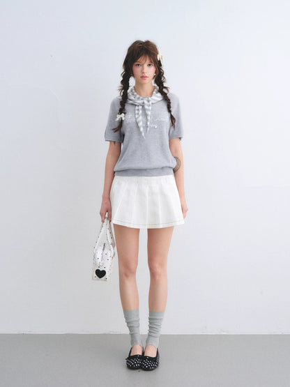 Washed Pleated Denim Skirt