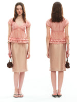 Pink Rhinestone V-Neck Blouse