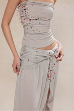 Rhinestone Strap Knit Tube Top & Skirt Set