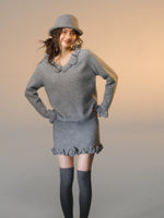 3D Rose V-Neck Knit Set