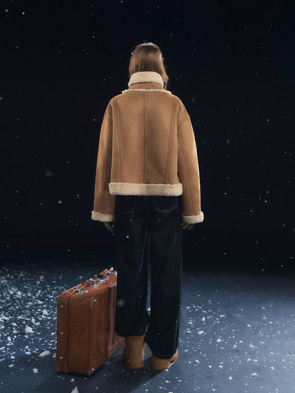 Horn Button Woolen Fur Jacket