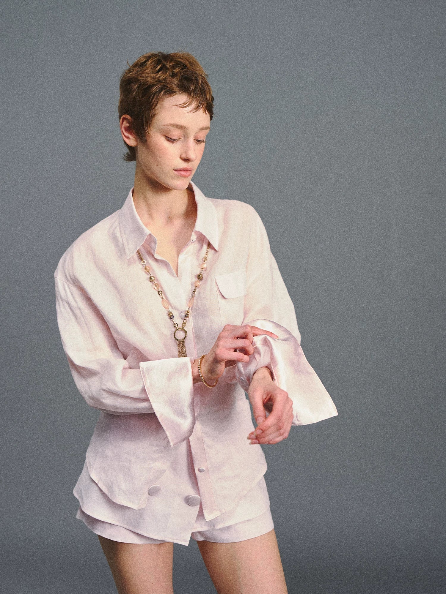 Pink Linen Shirt &amp; Shorts Set