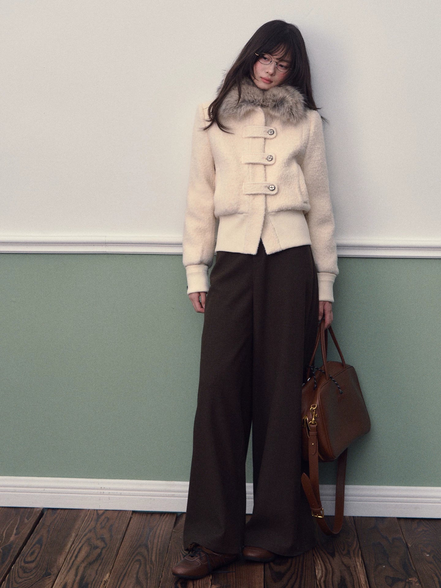 Cream Faux Fur Collar Down Jacket