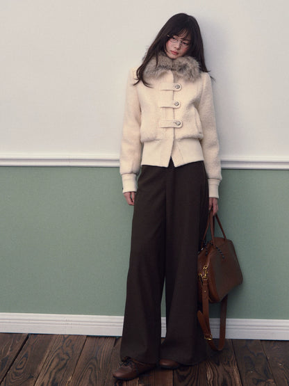 Cream Faux Fur Collar Down Jacket