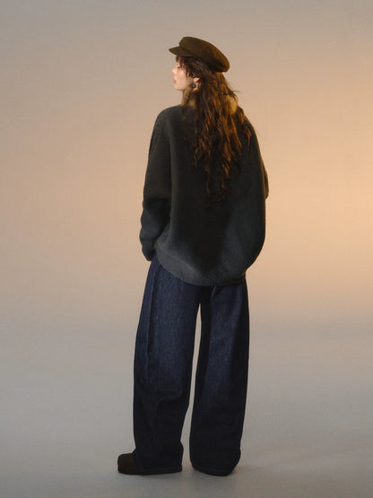 Tie Batwing Fur Collar Sweater