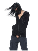 Black Studded Stripe Zip Hoodie