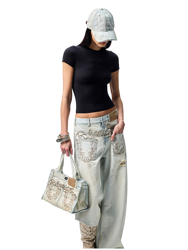 Light Blue Denim Wide-Leg Machete Pants